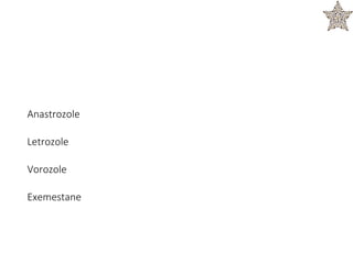Anastrozole
Letrozole
Vorozole
Exemestane
 