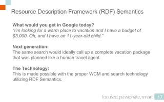 Resource Description Framework (RDF) Semantics <ul><li>What would you get in Google today? </li></ul><ul><li>“ I’m looking...