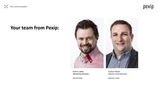 Your team from Pexip:
Anders Løkke
Marketing Manager
@anderslokke
Graham Walsh
Director of Architecture
@graham_walsh
 