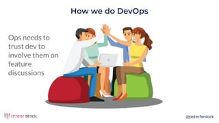@petecheslock
Ops needs to
trust dev to
involve them on
feature
discussions
How we do DevOps
 
