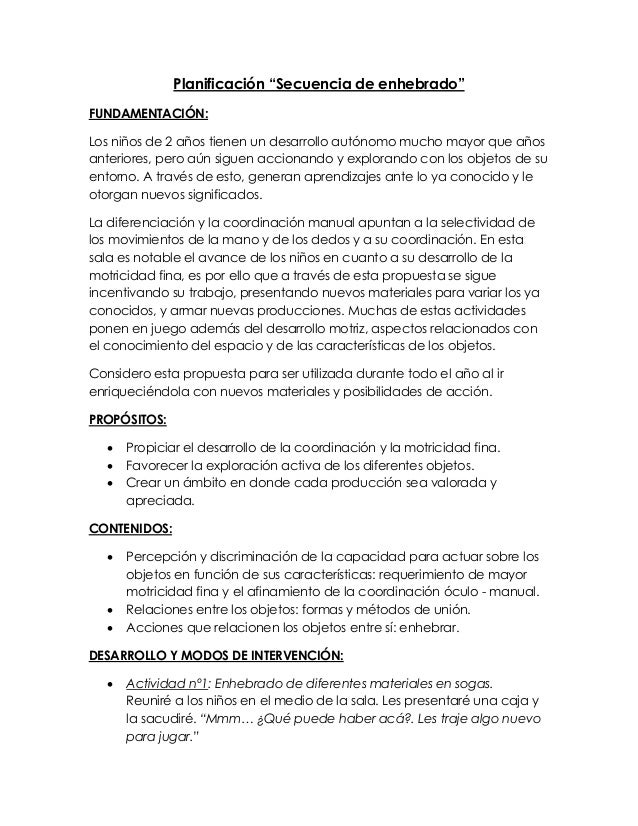 planificación secuencia de enhebrado sala de dos años cover letter aos