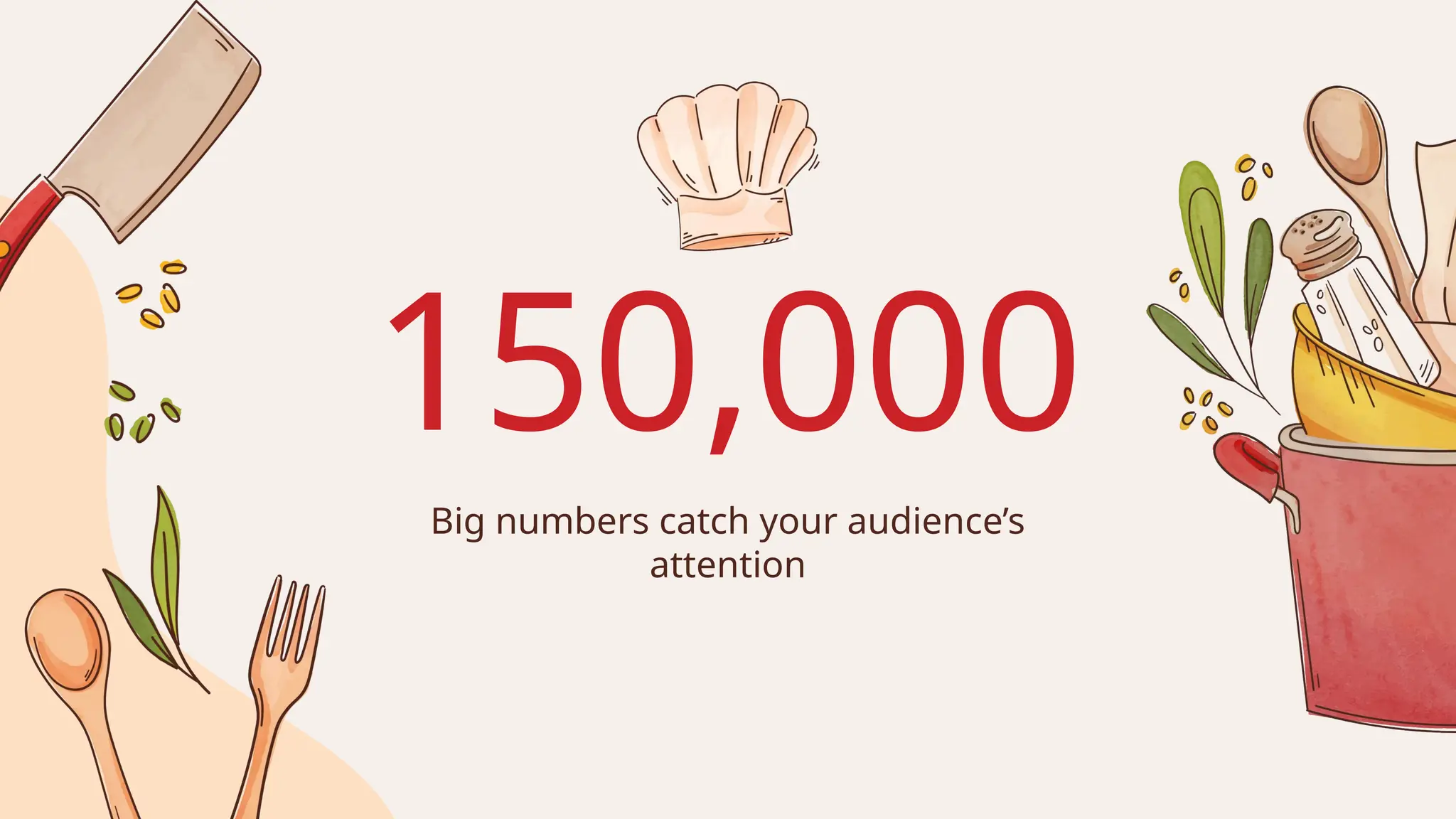 150,000
Big numbers catch your audience’s
attention
 