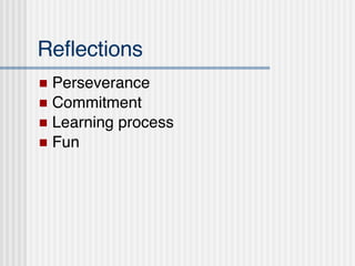Reflections Perseverance Commitment Learning process Fun 