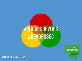 #SXSW
#RUGGEDCODE
@WICKETT // @MATTJAY
#RUGGEDDEVOPS
#DEVOPSSEC
 