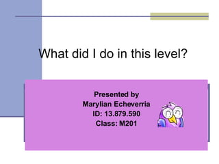 What did I do in this level? Presented by Marylian Echeverria ID: 13.879.590 Class: M201 
