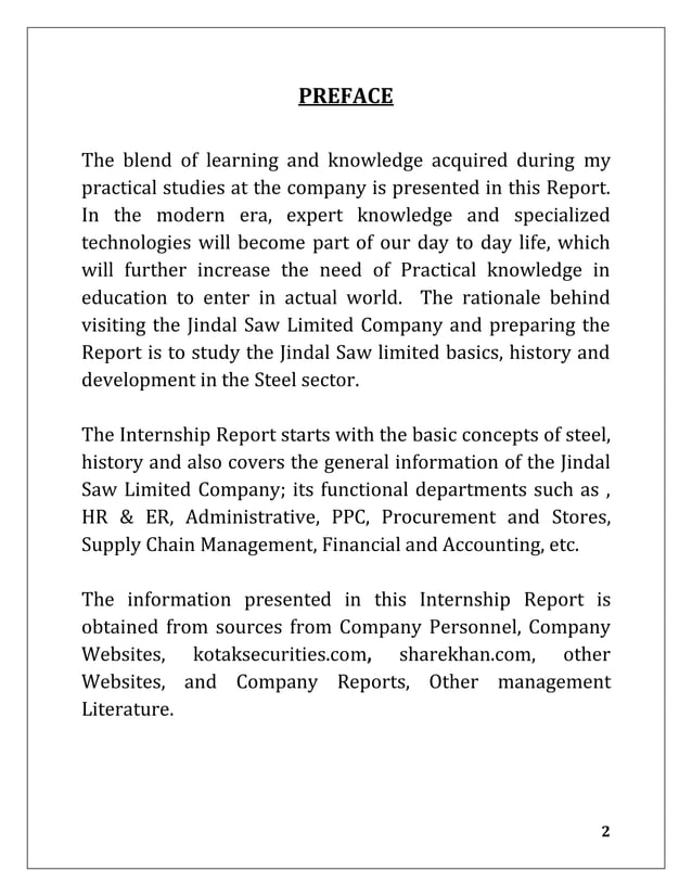 Jindal Saw Limted Commercial Functions Internship Report PDF