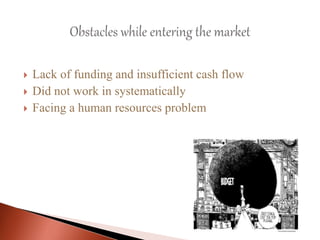  Lack of funding and insufficient cash flow
 Did not work in systematically
 Facing a human resources problem
 