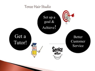 Tenze Hair Studio
Set up a
goal &
Achieve!
Get a
Tutor!
Better
Customer
Service
 