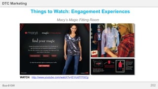 202Bus-810W
DTC Marketing
WATCH: http://www.youtube.com/watch?v=E1rUdTITGCg
Things to Watch: Engagement Experiences
Macy’s Magic Fitting Room
 