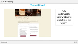 213Bus-810W
DTC Marketing
Transitional
Fully
customizable
from whatever is
available at the
winery
 