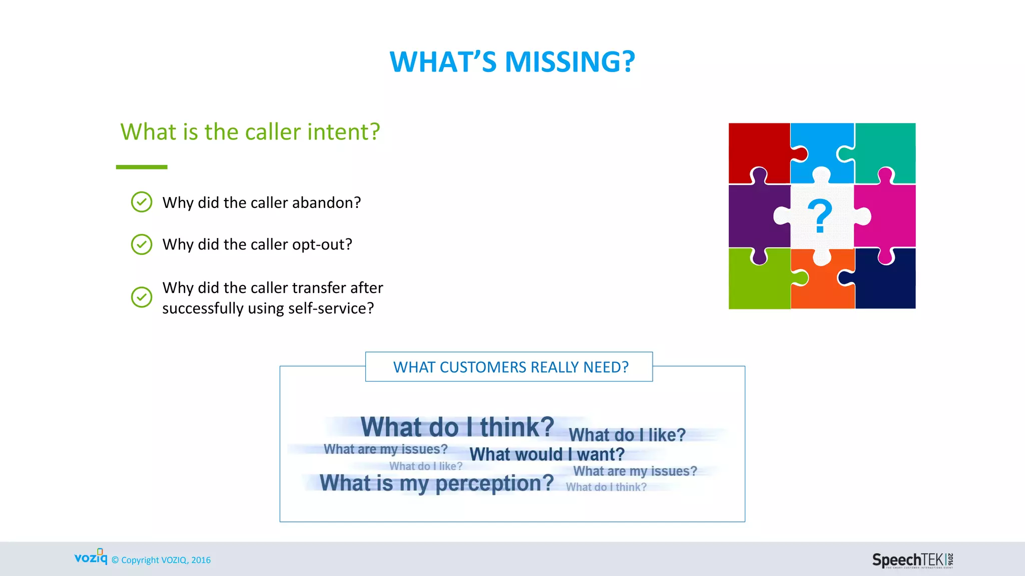 © Copyright VOZIQ, 2016
IMPACT ON CALLER EXPERIENCE
Callers get frustrated
Abandons
Failures
Zero-outs
“Colorful” language
 