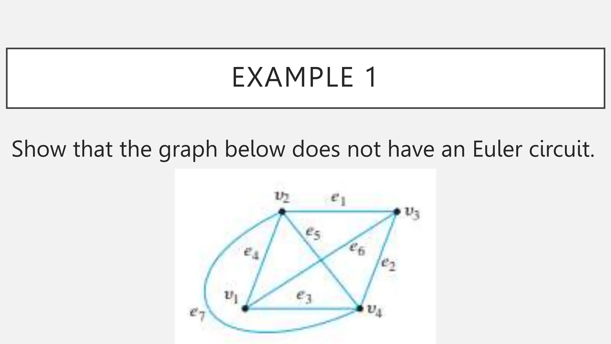 EXAMPLE 1
Show that the graph below does not have an Euler circuit.
 