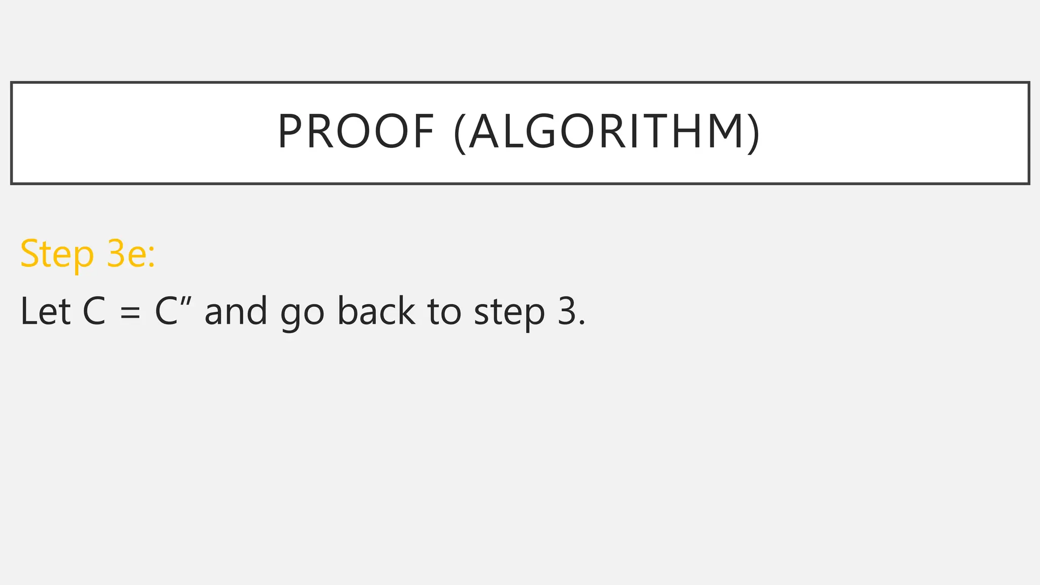 PROOF (ALGORITHM)
Step 3e:
Let C = C” and go back to step 3.
 