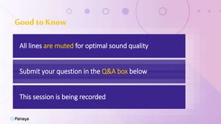 Submit your question in the Q&A box below
This session is being recorded
All lines are muted for optimal sound quality
Good to Know
 