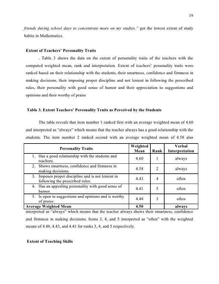 Verbal interpretation for weighted mean picture