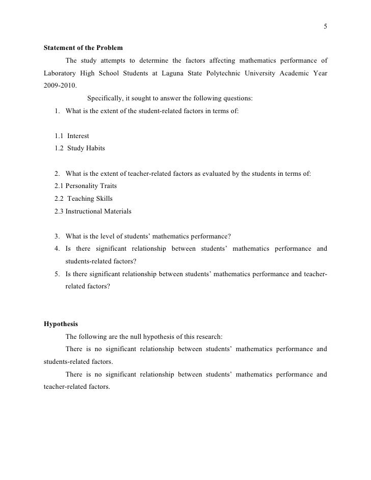 Master thesis statement of the problem