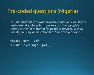 Pre-coded questions (Nigeria) 
 