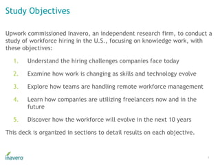 Study Objectives
Upwork commissioned Inavero, an independent research firm, to conduct a
study of workforce hiring in the ...