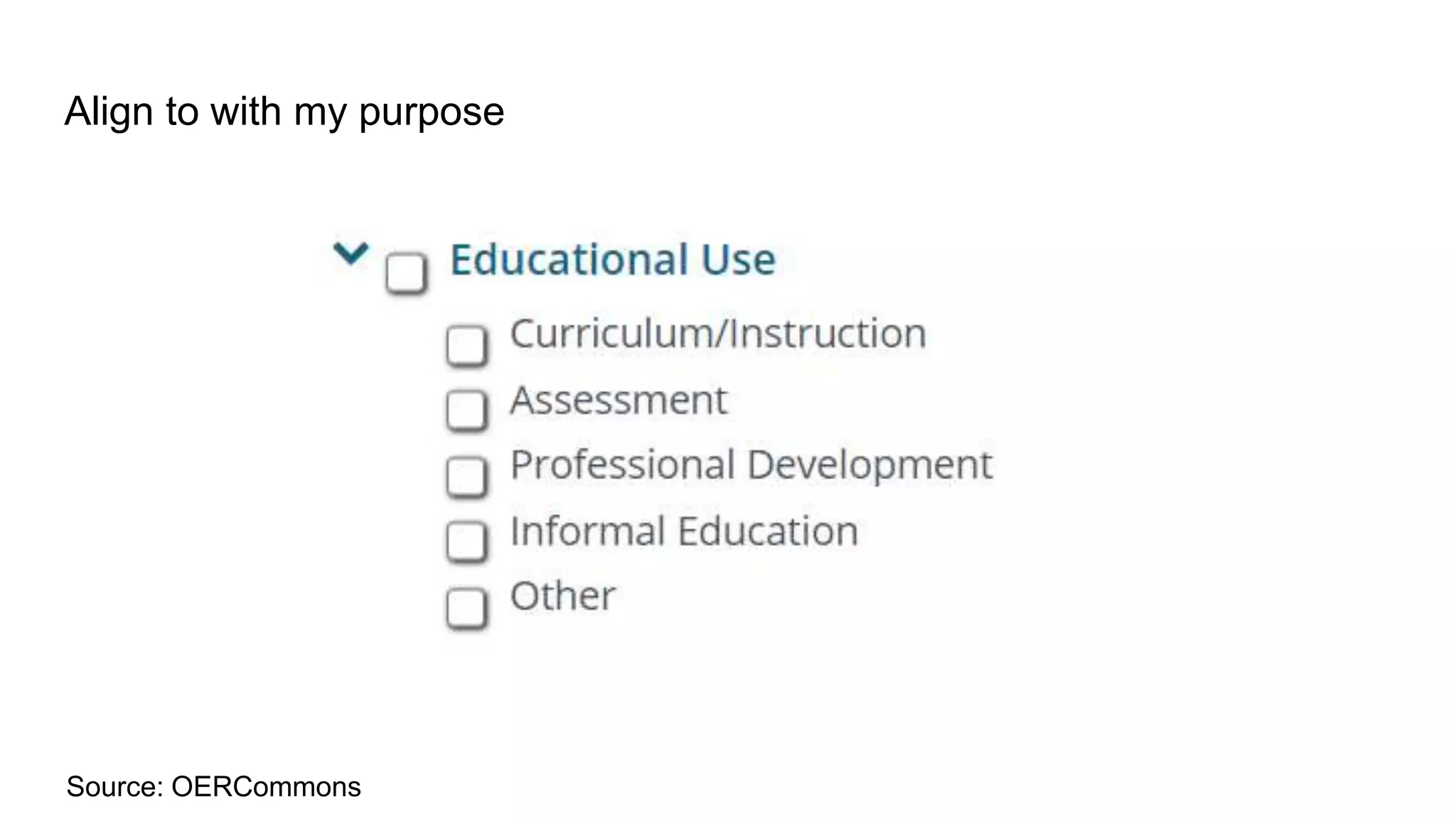 Align to with my purpose
Source: OERCommons
 