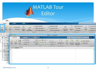 MATLAB Tour
Editor
Or..

Sulaf Almagooshi, 2013

18

 