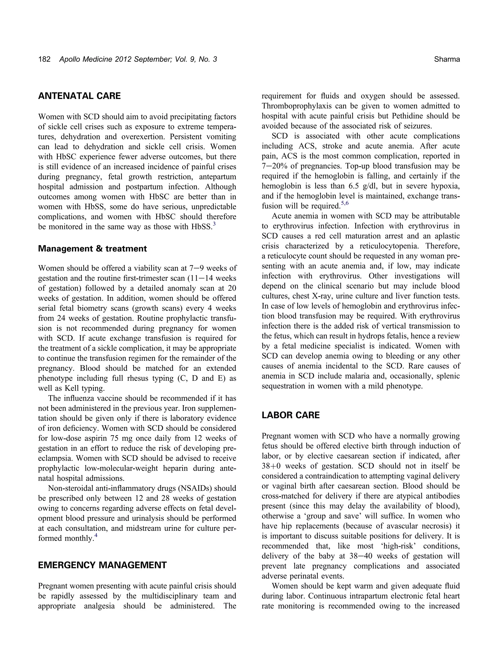 Management of Sickle Cell Disease in Pregnancy | PDF