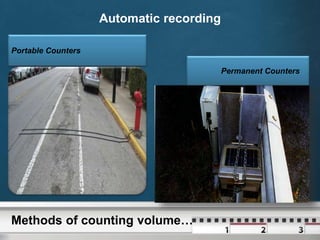 Automatic recording 
Methods of counting volume… 
Permanent Counters 
Portable Counters 
 