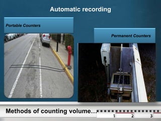 Automatic recording
Portable Counters
Permanent Counters

Methods of counting volume…

 
