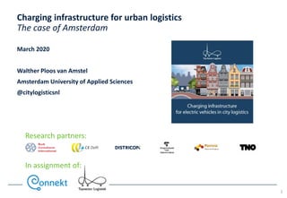 1
Charging infrastructure for urban logistics
The case of Amsterdam
Research partners:
March 2020
Walther Ploos van Amstel
Amsterdam University of Applied Sciences
@citylogisticsnl
In assignment of:
 