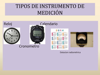 TIPOS DE INSTRUMENTO DE
MEDICIÓN
Reloj Calendario
Cronometro
Datacion radiométrica
 