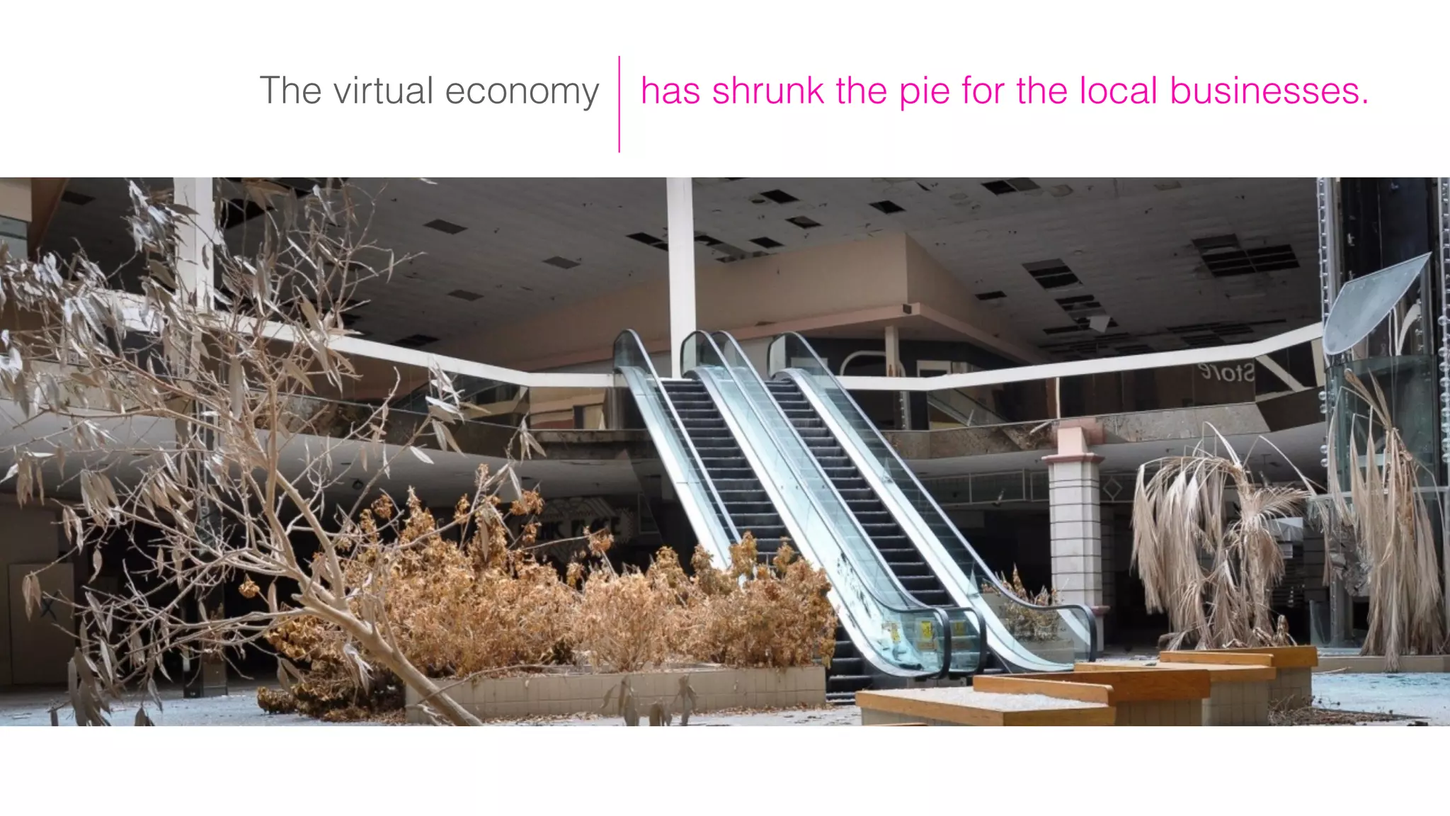 The virtual economy
but our relationship with it has
change so much
has shrunk the pie for the local businesses.
 