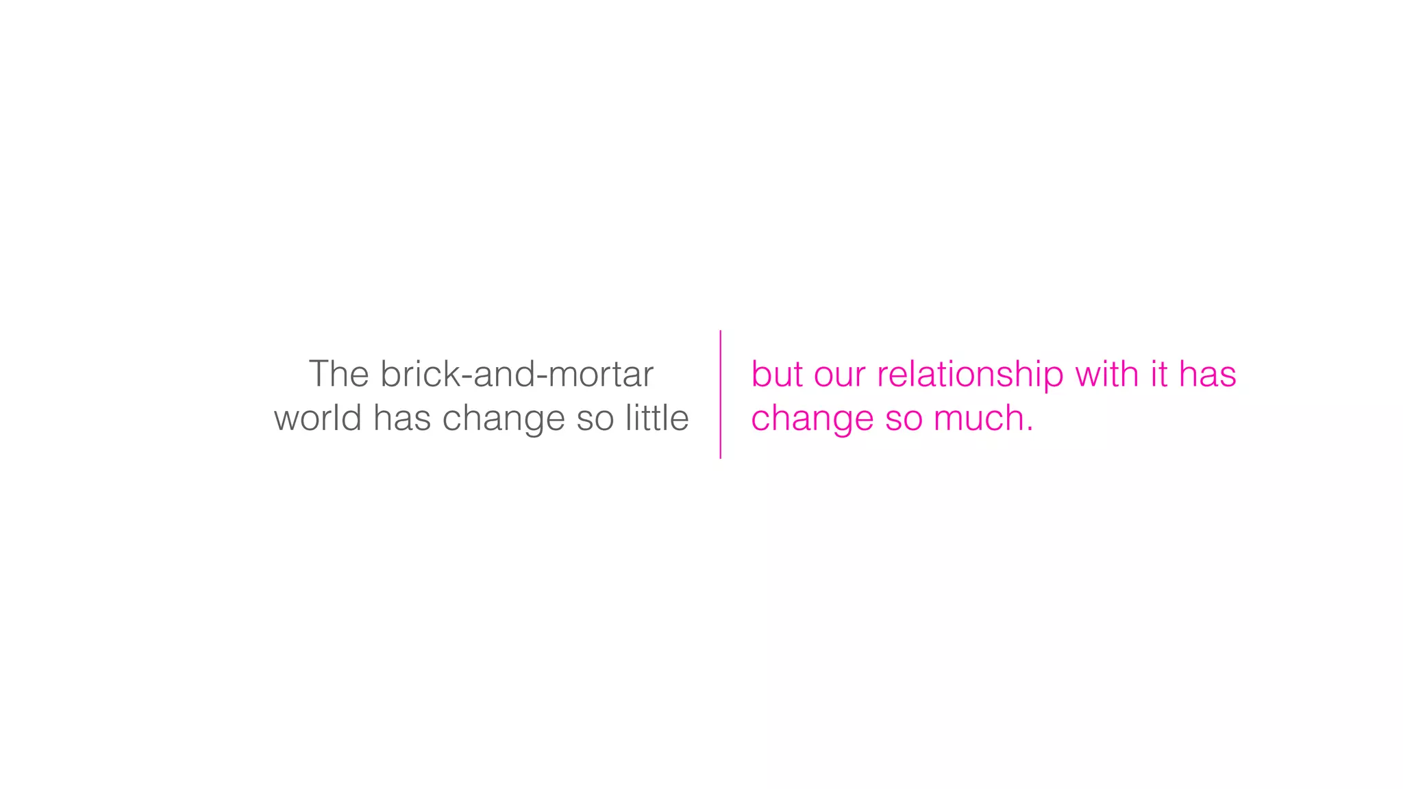 The brick-and-mortar
world has change so little
but our relationship with it has
change so much.
 