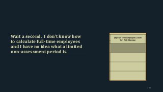 Wait a second. I don’t know how
to calculate full-time employees
and I have no idea what a limited
non-assessment period is.
183
 