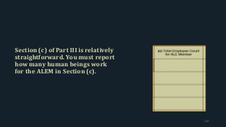 Section (c) of Part III is relatively
straightforward. You must report
how many human beings work
for the ALEM in Section (c).
187
 