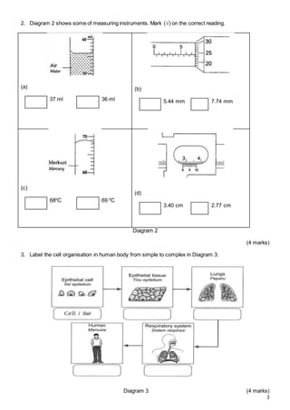 Science Chart Form 1 Final Year Examination Form 1 Science Paper | DOCX