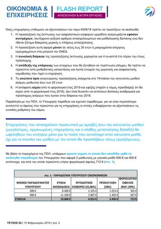 ΤΕΥΧΟΣ 02 | 15 Φεβρουαρίου 2019 | σελ. 2
ΑΠΑΣΧΟΛΗΣΗ & ΑΓΟΡΑ ΕΡΓΑΣΙΑΣ
Όσες επιχειρήσεις επιθυμούν να αξιοποιήσουν τον νόμο ...