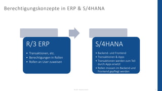 © 2023 - IBsolution GmbH 12
Berechtigungskonzepte in ERP & S/4HANA
R/3 ERP
• Transaktionen, etc.
• Berechtigungen in Rolle...