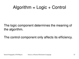 Algorithm = Logic + Control The logic component determines the meaning of the algorithm. The control component only affects its efficiency. 