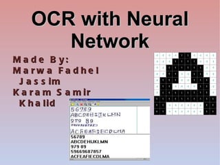 OCR with Neural Network Made By: Marwa Fadhel  Jassim Karam Samir  Khalid 