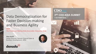 Data Democratization for
Faster Decision-making
and Business Agility
The Process of Making Data Accessible Enterprise Wide
Alex Hoehl
Senior Director, Partner Channel Sales &
Business Development, APAC
3RD CDO ASIA SUMMIT
7 OCTOBER 2020
 