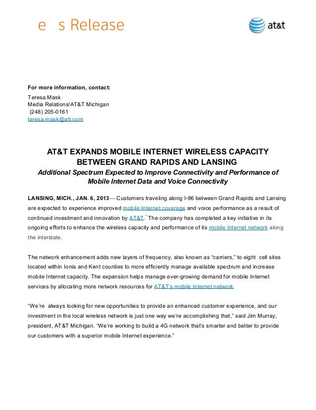 at t expands mobile internet wireless capacity between grand rapids a at t customer relations