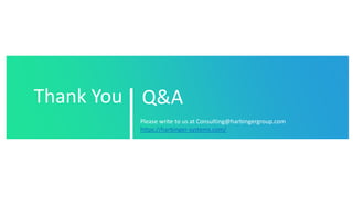 Thank You Q&A
Please write to us at Consulting@harbingergroup.com
https://harbinger-systems.com/
 