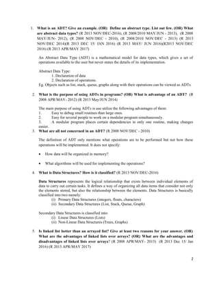CS8391 Data Structures 2 mark Questions - Anna University Questions | DOC