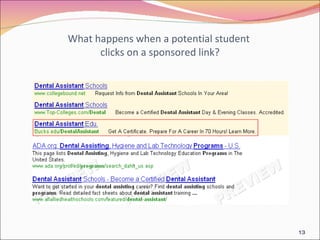 What happens when a potential student  clicks on a sponsored link? 