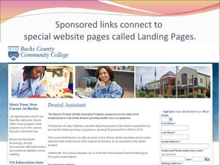 Sponsored links connect to  special website pages called Landing Pages. 