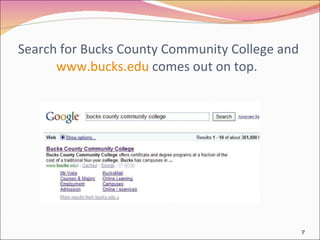 Search for Bucks County Community College and  www.bucks.edu  comes out on top.  
