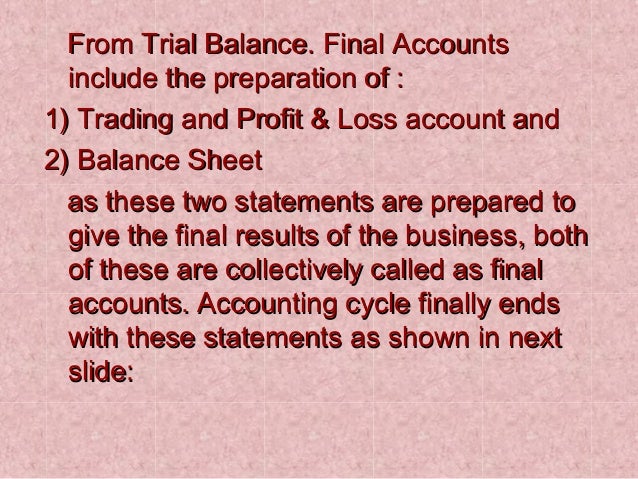final account trading account pl acc balance sheet