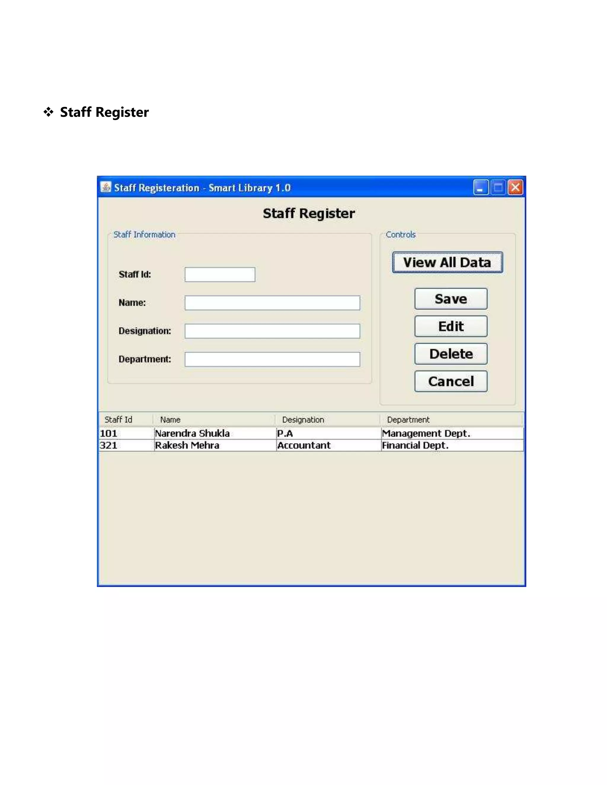  Staff Register

 