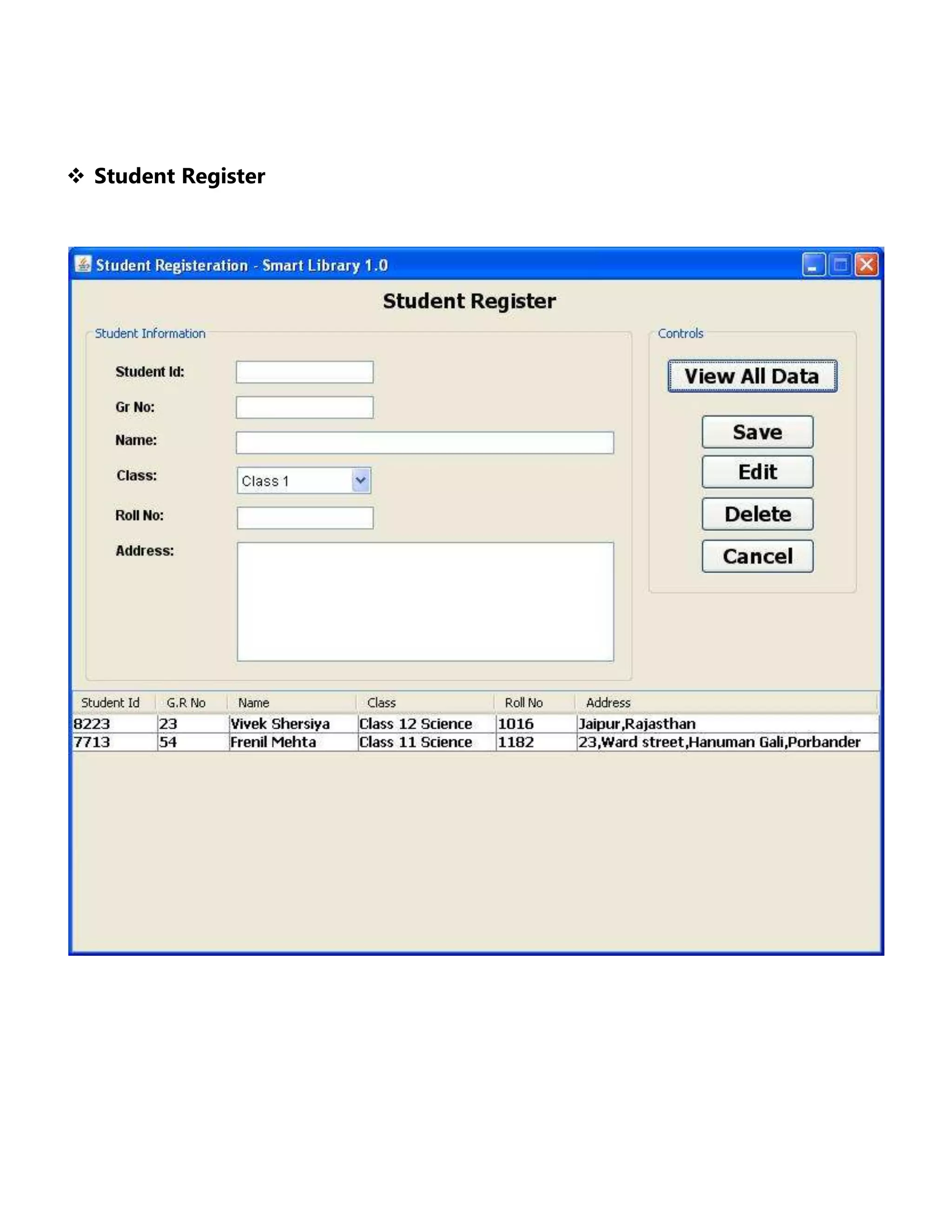  Student Register

 