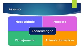 Resumo
Necessidade Processo
Planejamento Animais domésticos
Reencarnação
 