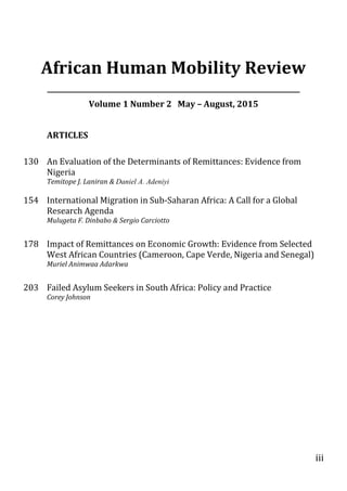 iii
African Human Mobility Review
___________________________________________________________________________
Volume 1 Num...